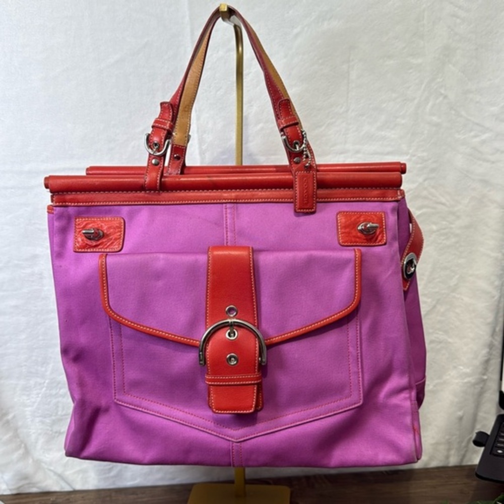 Coach Pink and Red Tote Bag with Leather Finish
